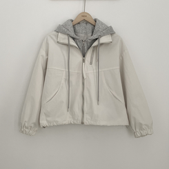 レイヤードストリングフードジップアップ