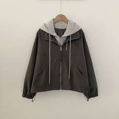 レイヤードストリングフードジップアップ