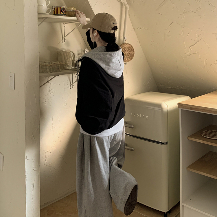 아방핏 일체형 후드 스트링 오버핏 후드집업 숏야상 자켓 바람막이 블랙