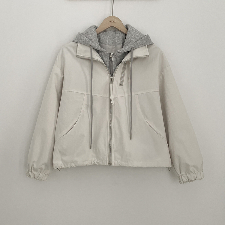 아방핏 일체형 후드 스트링 오버핏 후드집업 숏야상 자켓 바람막이