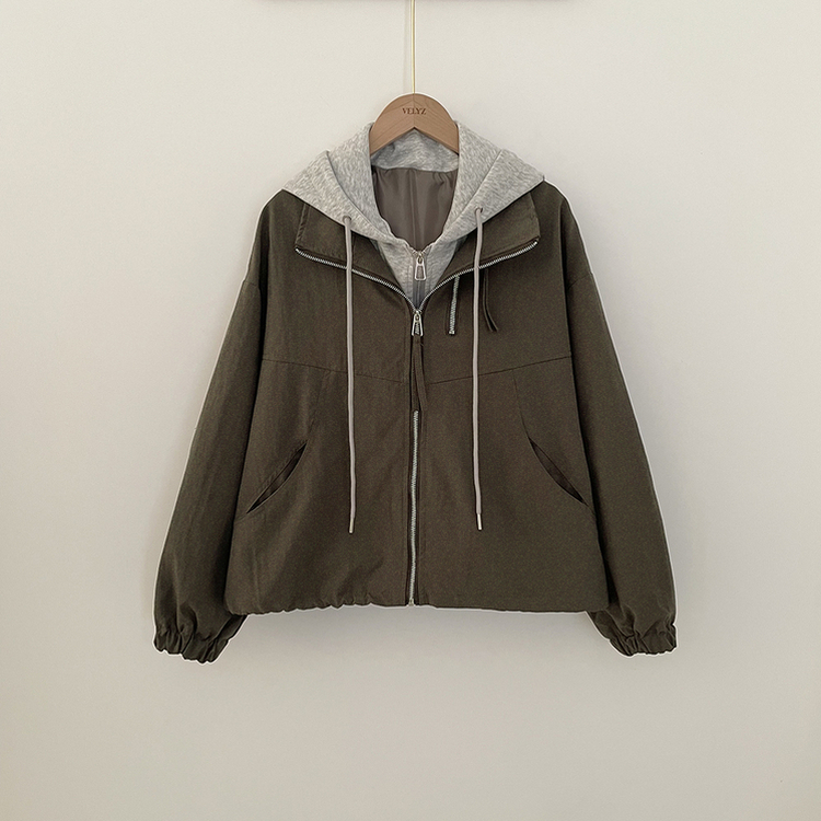 아방핏 일체형 후드 스트링 오버핏 후드집업 숏야상 자켓 바람막이