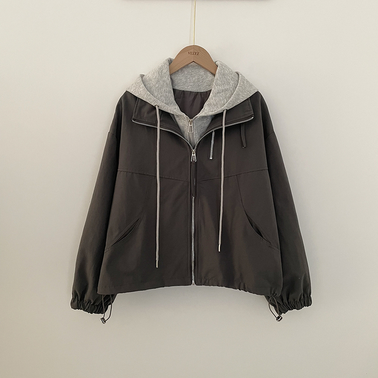 아방핏 일체형 후드 스트링 오버핏 후드집업 숏야상 자켓 바람막이