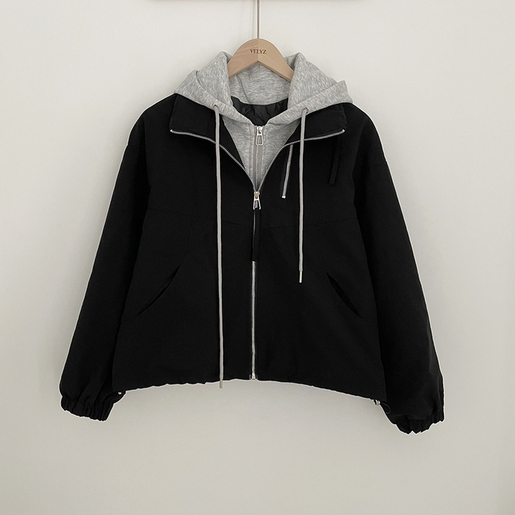 아방핏 일체형 후드 스트링 오버핏 후드집업 숏야상 자켓 바람막이