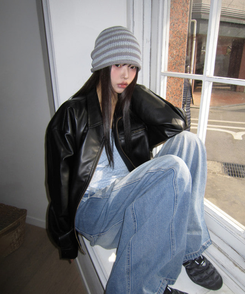 シンプルボーダービーニー GREY