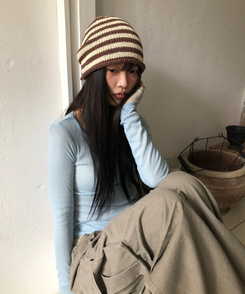 シンプルボーダービーニー BEIGE