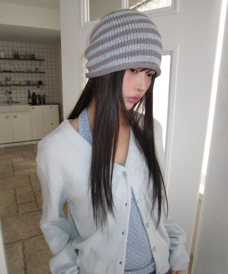 シンプルボーダービーニー GREY