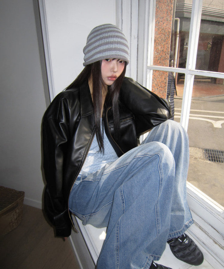 シンプルボーダービーニー GREY