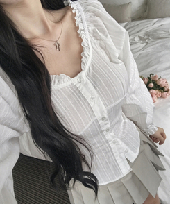 フリルネックオフショルダーブラウス IVORY