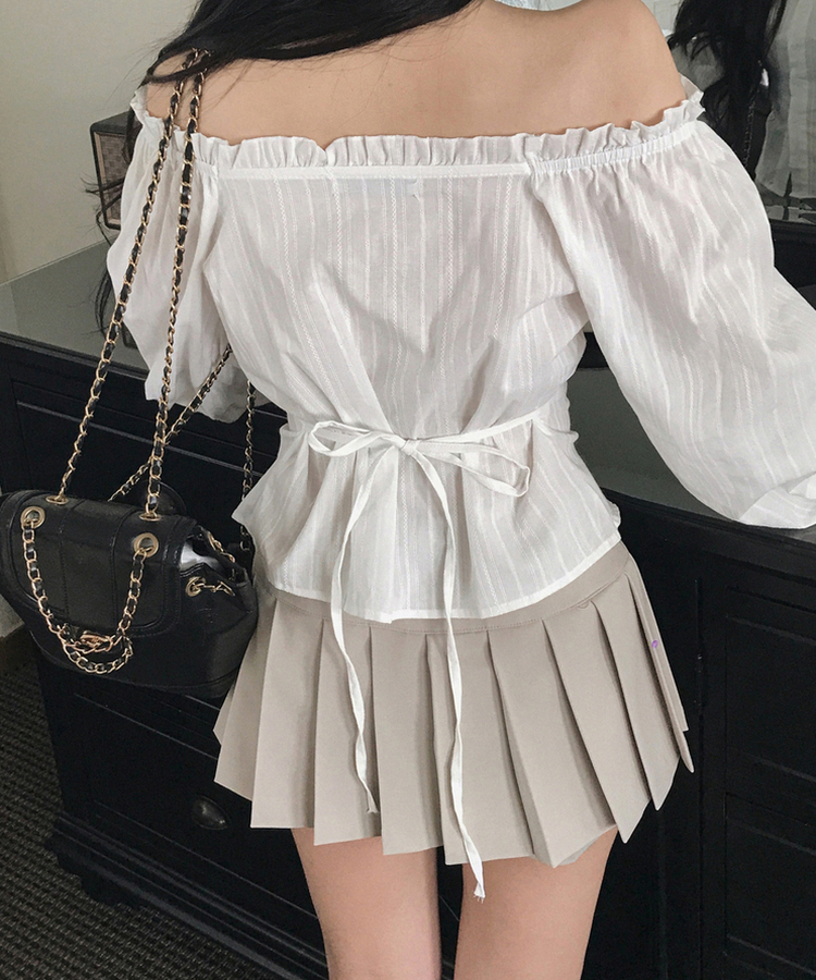 フリルネックオフショルダーブラウス IVORY