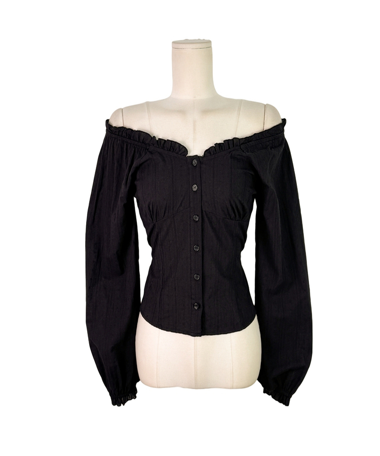 フリルネックオフショルダーブラウス