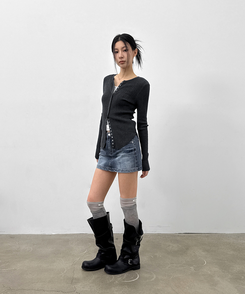 ロウウエストデニムミニスカート BLUE