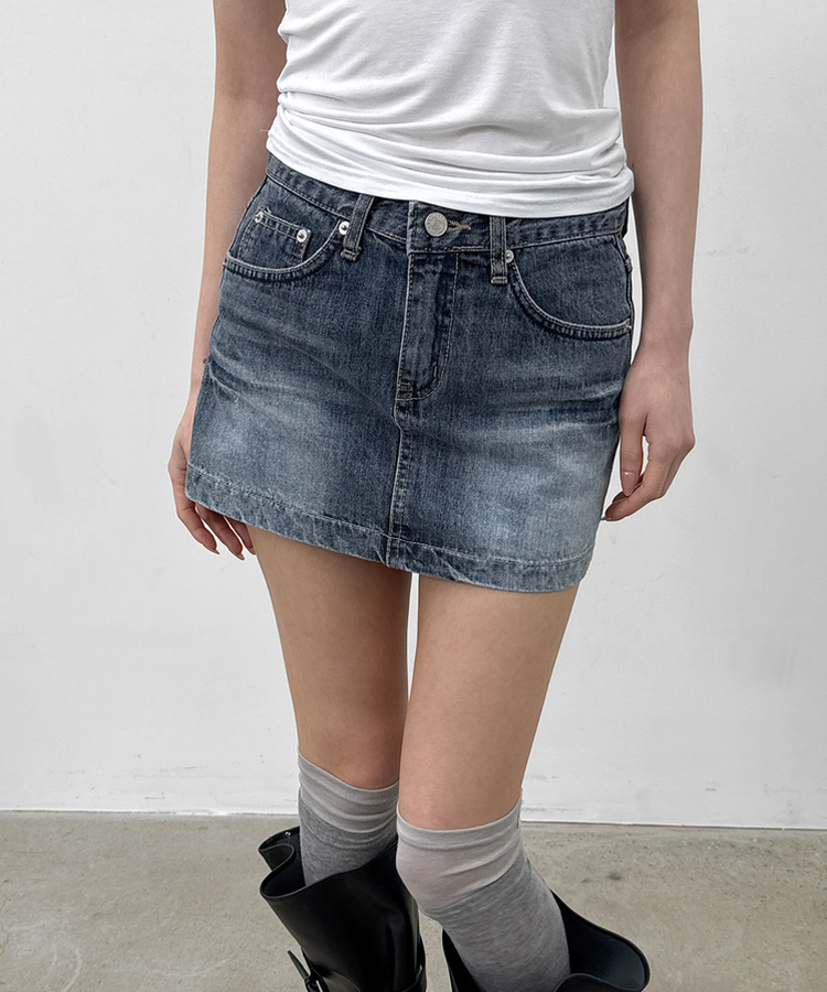 ロウウエストデニムミニスカート BLUE