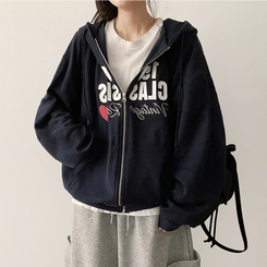 レタリングフードジップアップ NAVY
