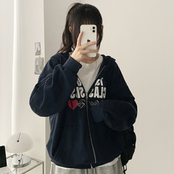 レタリングフードジップアップ NAVY