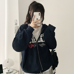 レタリングフードジップアップ NAVY