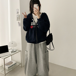 レタリングフードジップアップ NAVY