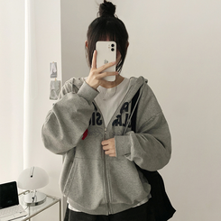 レタリングフードジップアップ MELANGE