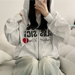 レタリングフードジップアップ MELANGE WHITE