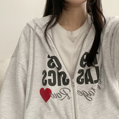 レタリングフードジップアップ MELANGE WHITE