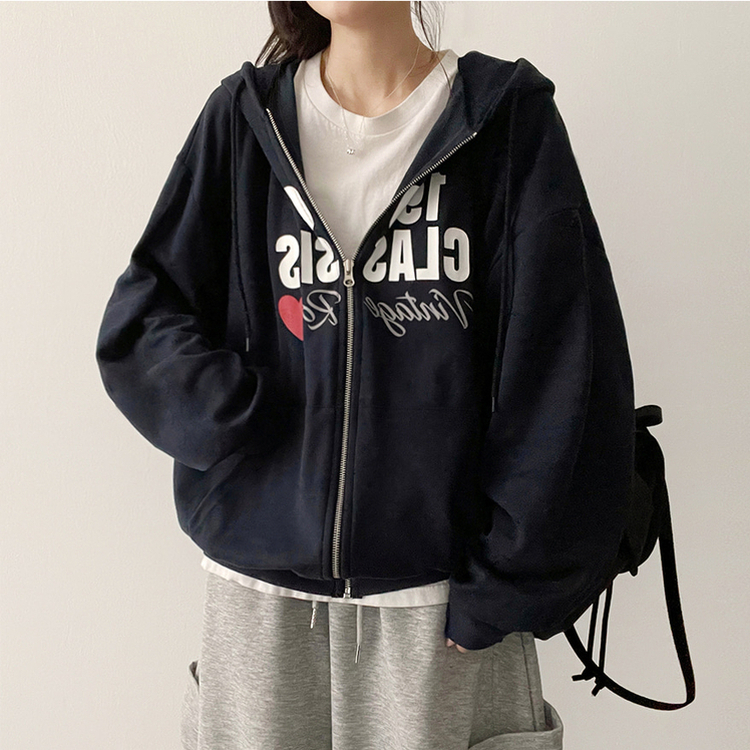 レタリングフードジップアップ NAVY