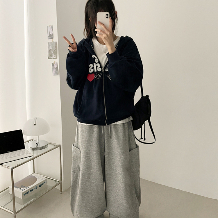 レタリングフードジップアップ NAVY