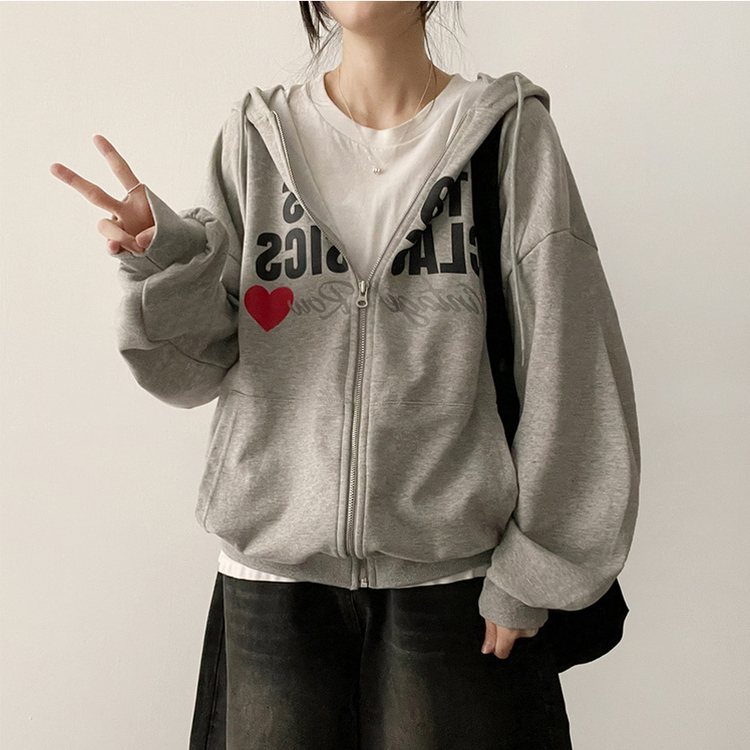 レタリングフードジップアップ MELANGE