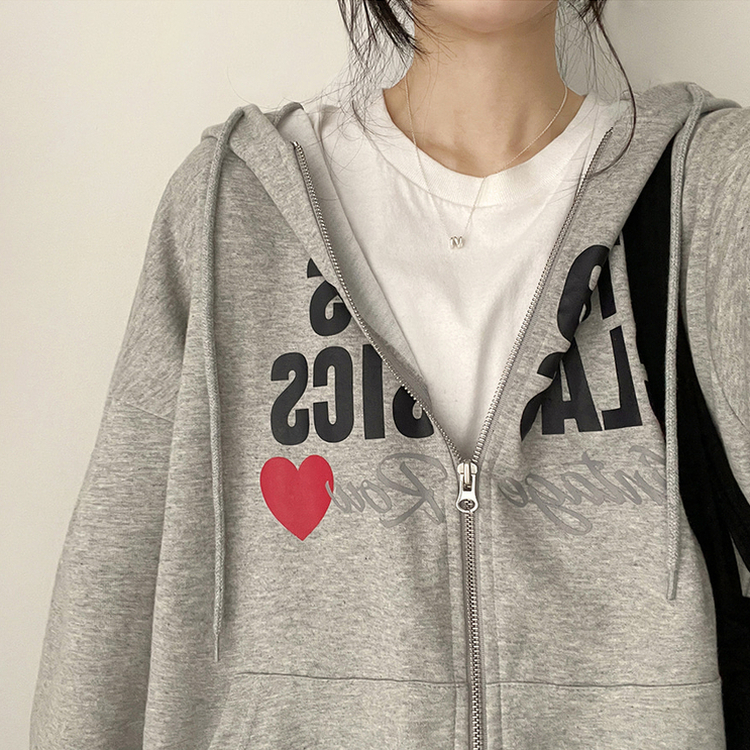 レタリングフードジップアップ MELANGE