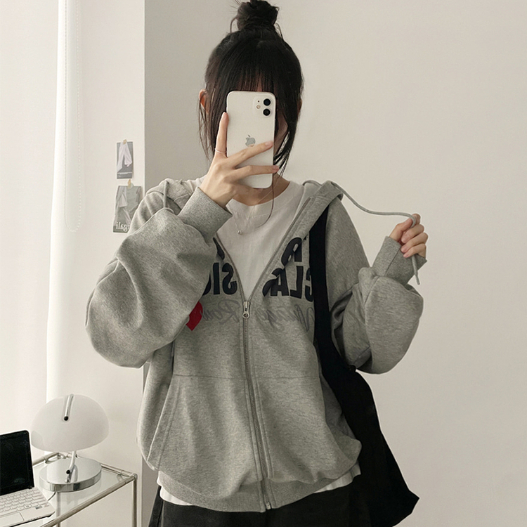 レタリングフードジップアップ MELANGE