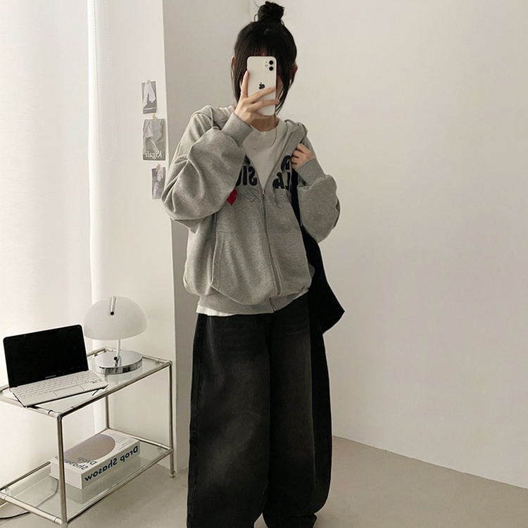 レタリングフードジップアップ MELANGE