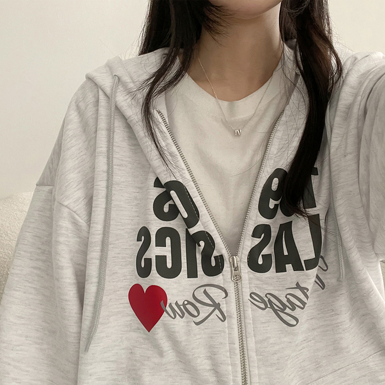 レタリングフードジップアップ MELANGE WHITE