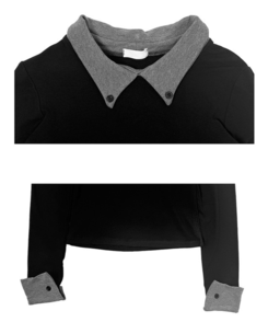 バイカラーボタン長袖Tシャツ