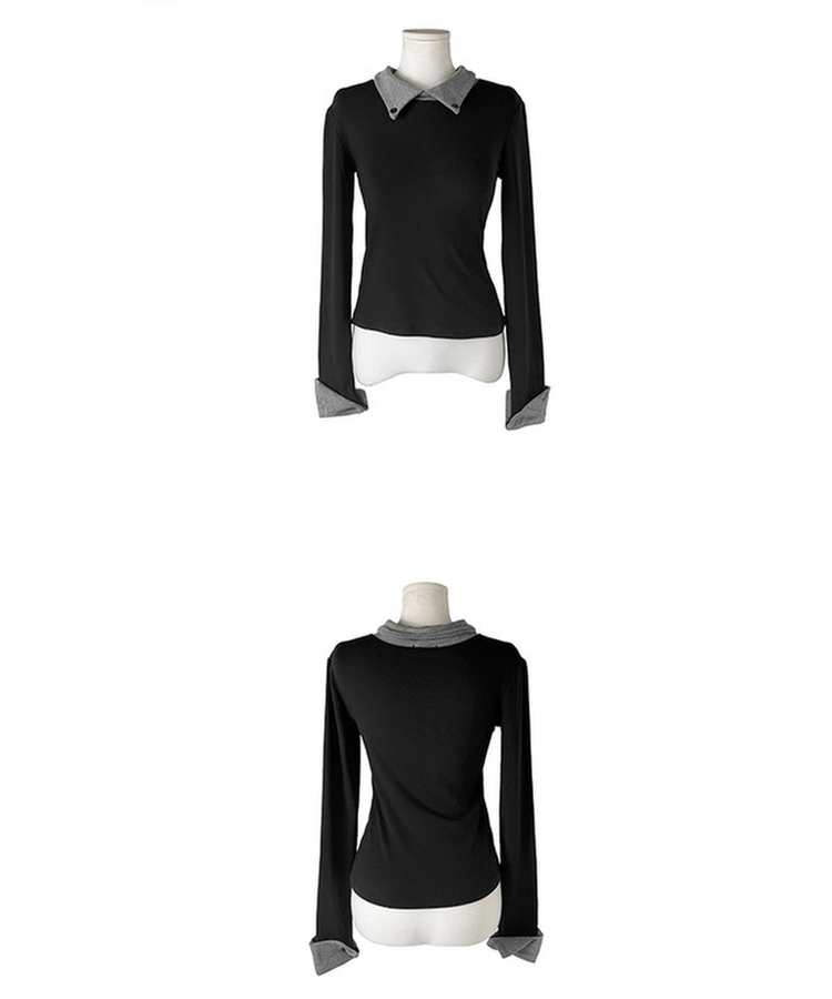 バイカラーボタン長袖Tシャツ