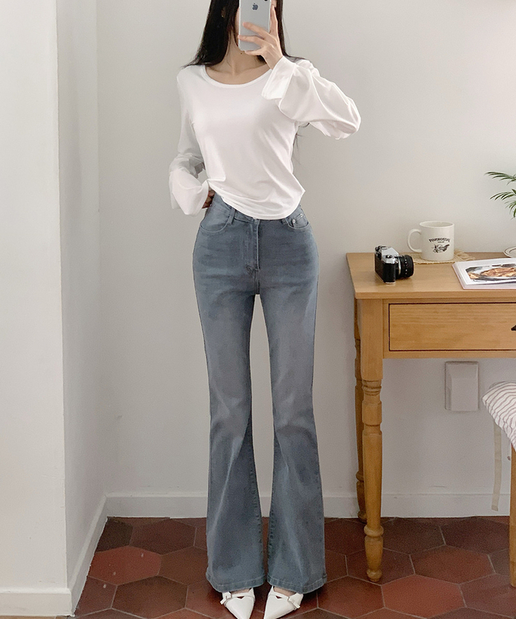 【丈別】ブーツカットデニムパンツ(6color) GREY