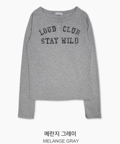 ヘンリーネックレタリング長袖Tシャツ