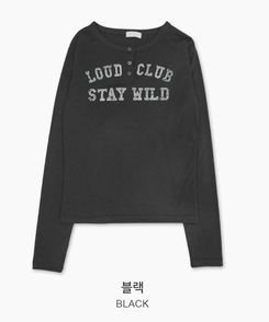 ヘンリーネックレタリング長袖Tシャツ