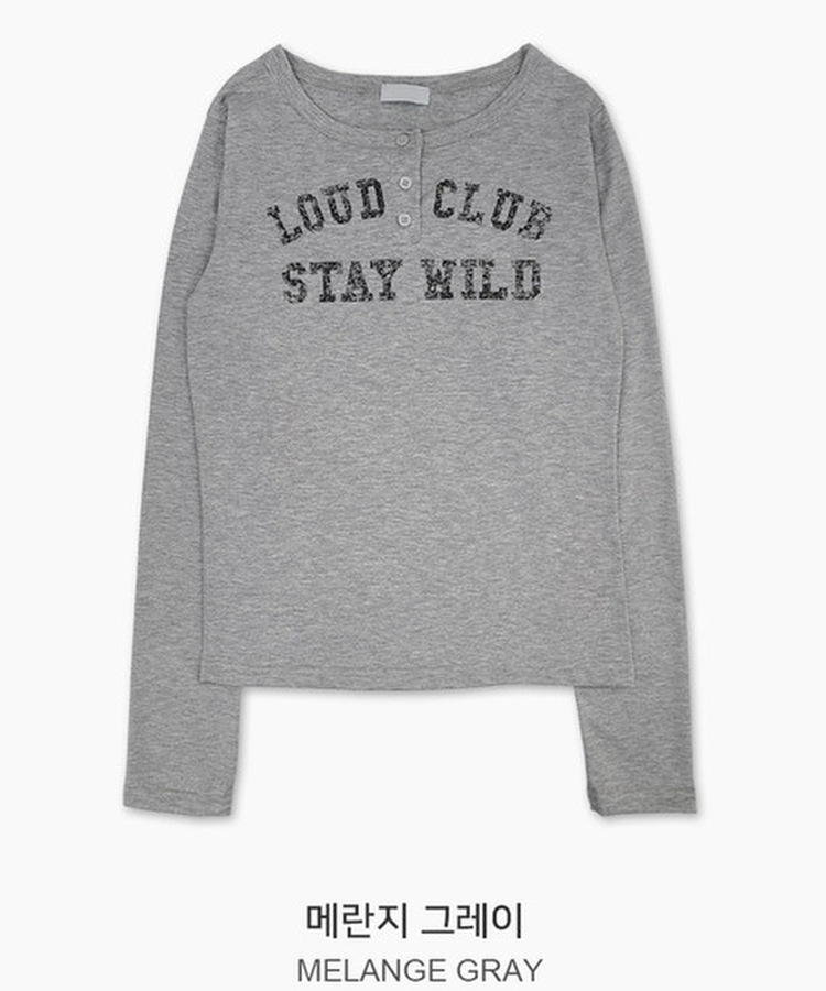 ヘンリーネックレタリング長袖Tシャツ