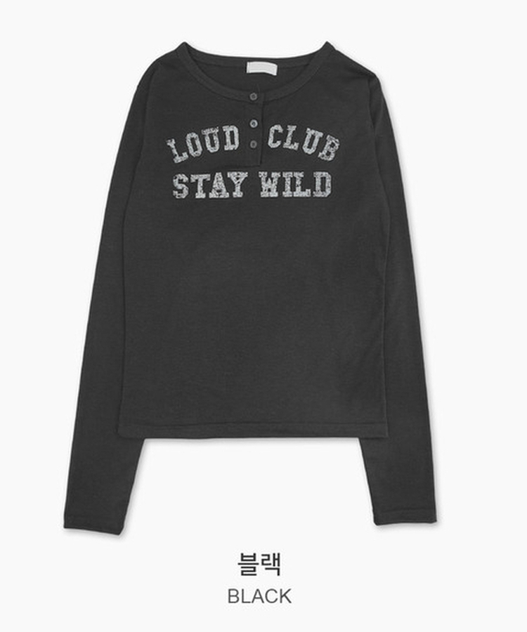 ヘンリーネックレタリング長袖Tシャツ