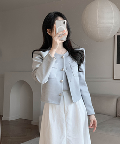 【マフラー付き】ディープボタンブラウス GRAY