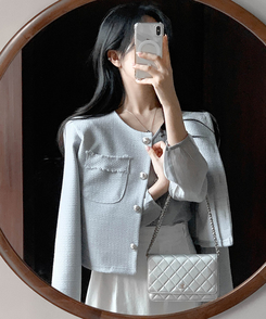 【マフラー付き】ディープボタンブラウス GRAY