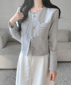 ツイードボタンジャケット GRAY