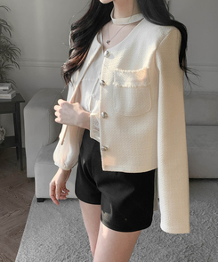 ツイードボタンジャケット LIGHT YELLOW