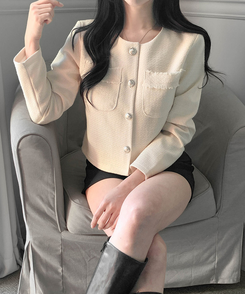 ツイードボタンジャケット LIGHT YELLOW