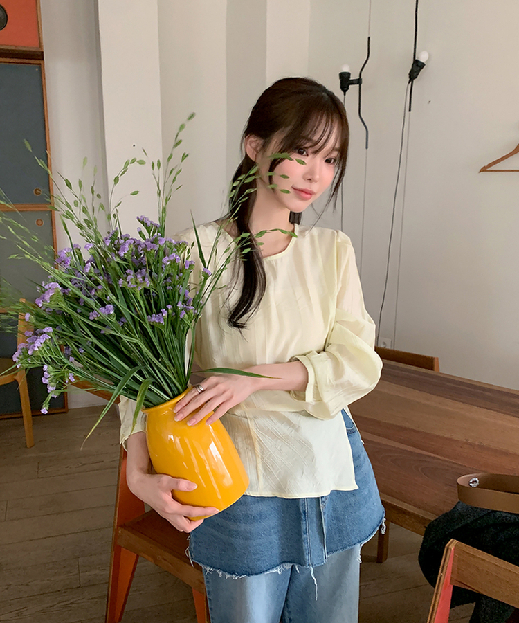サイドシャーリングパフブラウス SOFT YELLOW