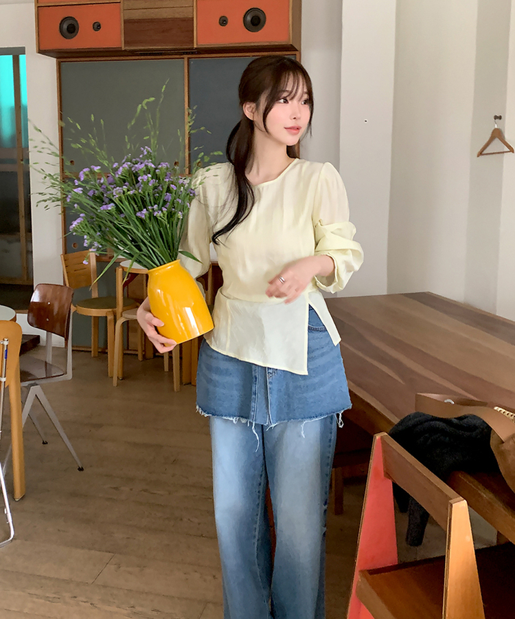 サイドシャーリングパフブラウス SOFT YELLOW