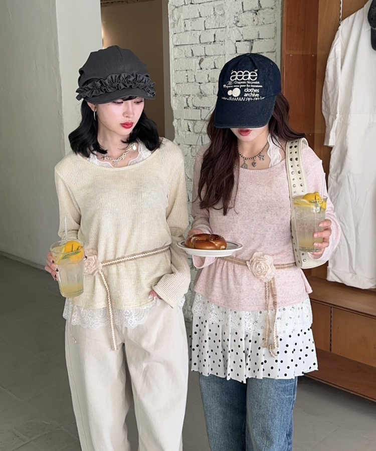 플라워 레이스 레이어드 탑 옐로우