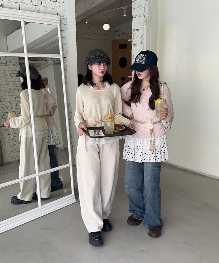 플라워 레이스 레이어드 탑 옐로우