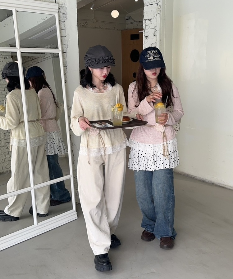 플라워 레이스 레이어드 탑 옐로우