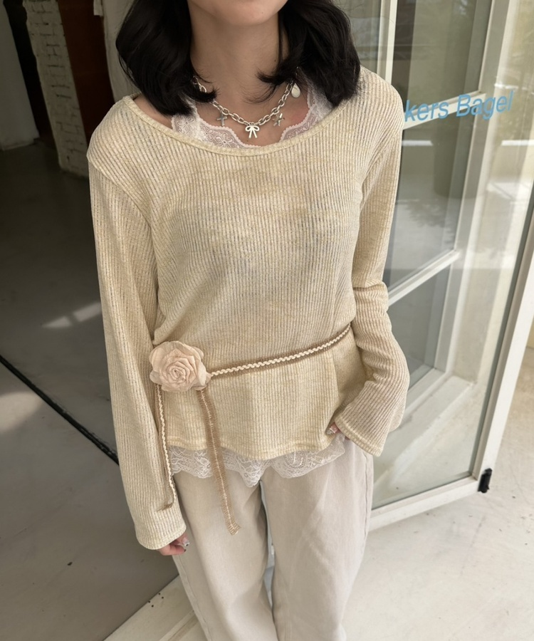 플라워 레이스 레이어드 탑 옐로우