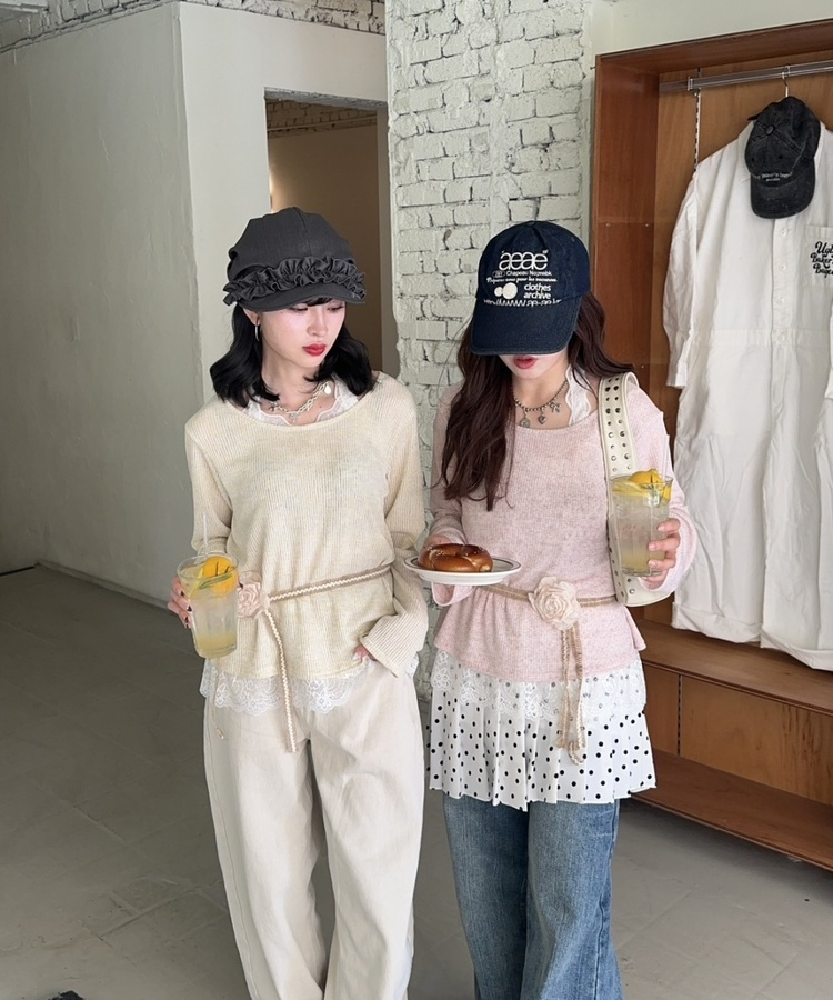 플라워 레이스 레이어드 탑 핑크