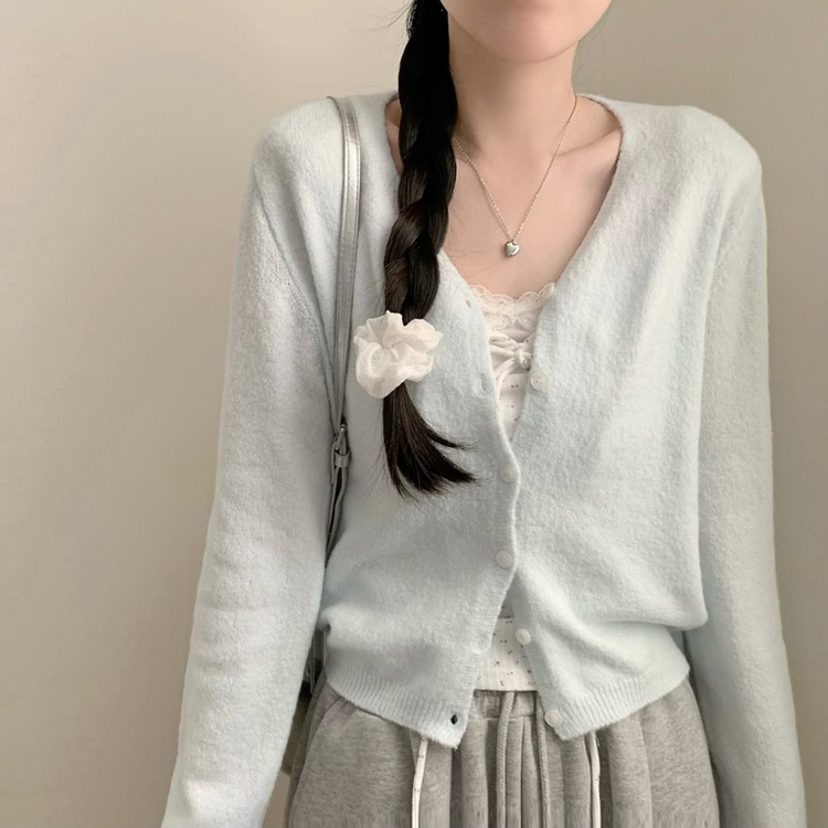 모아 뽀송 브이넥 긴팔 루즈핏 가디건 데일리룩 파스텔 핑크 소라 민트 수학여행 벚꽃 봄옷 봄 상의 스카이민트
